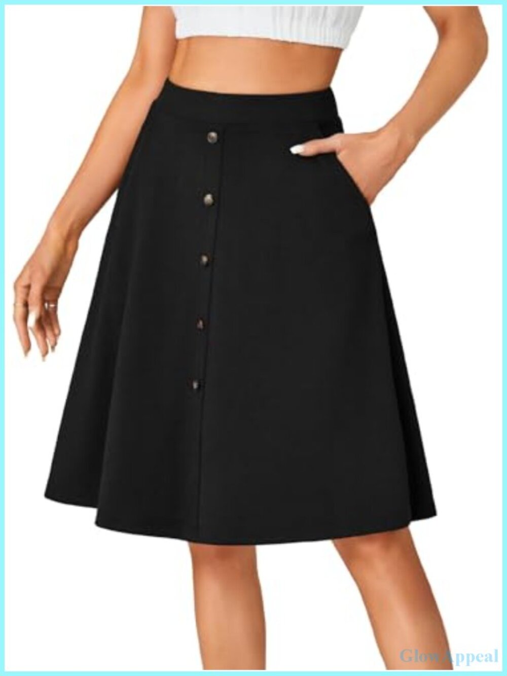 Women's High Waist A-Line Midi Skirt Stretchy Flared Casual with Pockets